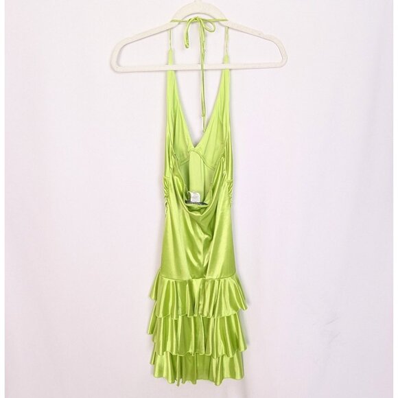 Vintage Y2K 90s City Triangles M Halter Mini Dress Draped Layered Ruched Event - Picture 2 of 12